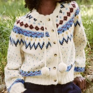 THE GREAT Women's White Alpaca The Ice Rink Cardigan Sweater Sz 0